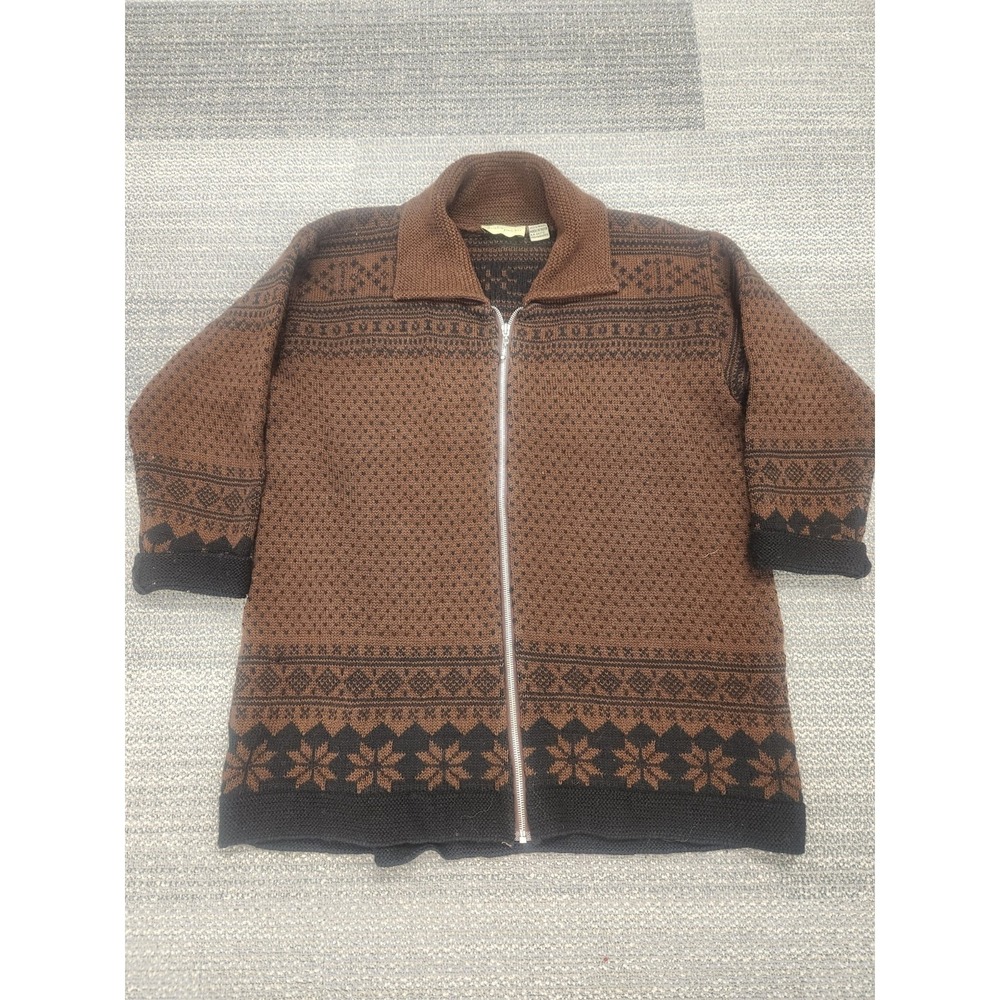 Anthropologie Fair Isle 100% Wool Zip Front Brown Black Cardigan Women's  Medium